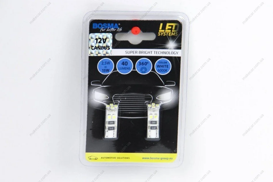 <strong>Автолампа T10 LED 12V 8XSMD 3528 LED WHITE DOUBLE POLARITY CANBUS (2 шт) Bosma 4229 (фото 1)</strong>