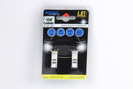 Автолампа T10 LED 12V 8XSMD 3528 LED WHITE DOUBLE POLARITY CANBUS (2 шт) Bosma 4229 фото товара