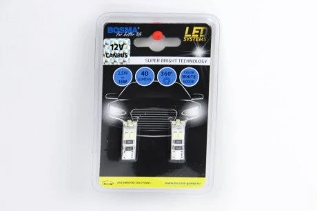 Автолампа T10 LED 12V 8XSMD 3528 LED WHITE DOUBLE POLARITY CANBUS (2 шт) для Bosma 4229 фото товару