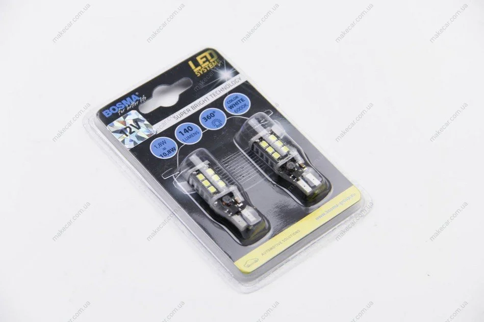 <strong>Автолампа T15 LED 12V 15xSMD 3528 LED WHITE (2 шт) Bosma 4250 (фото 1)</strong>