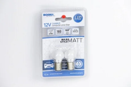 Автолампа BAY15D LED 12V 9XSMD 2835 LED WHITE MAT (2 шт) BOSMA для Bosma 5066 фото товару