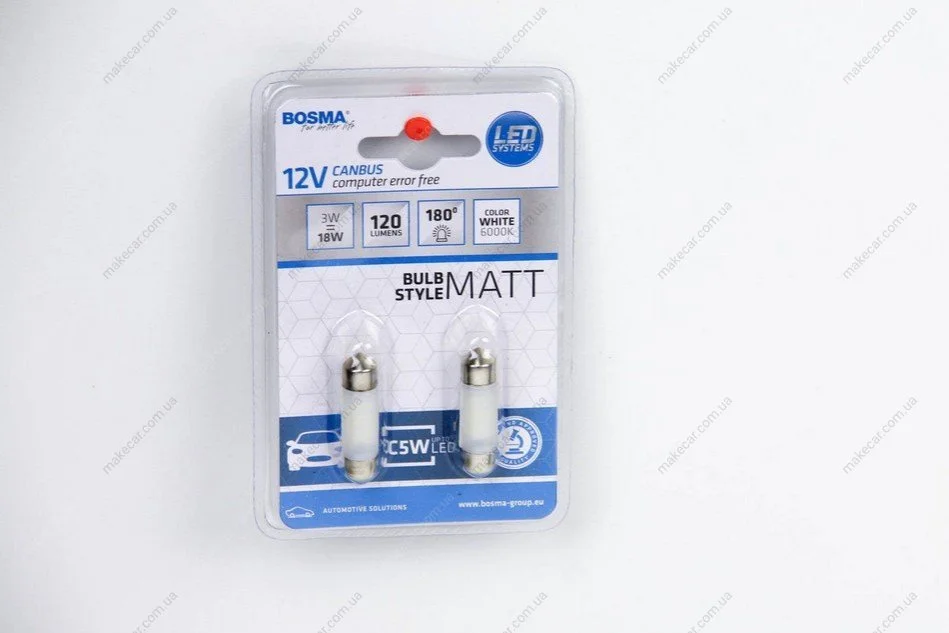 <strong>Автолампа SV8,5 LED 12V 6XSMD 2835 LED MAT WHITE 10x36 (2 шт) Bosma 5080 (фото 1)</strong>