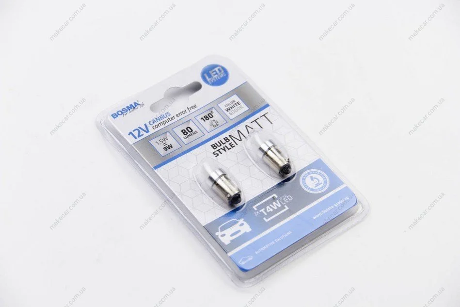 <strong>Автолампа BA9S LED 12V 2xSMD 2835 LED WHITE MAT (2 шт) Bosma 5103 (фото 1)</strong>