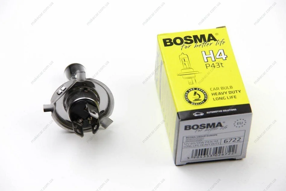 <strong>Автолампа H4 12V 60/55W P43T LONG LIFE HEAVY DUTY Bosma 6722 (фото 1)</strong>