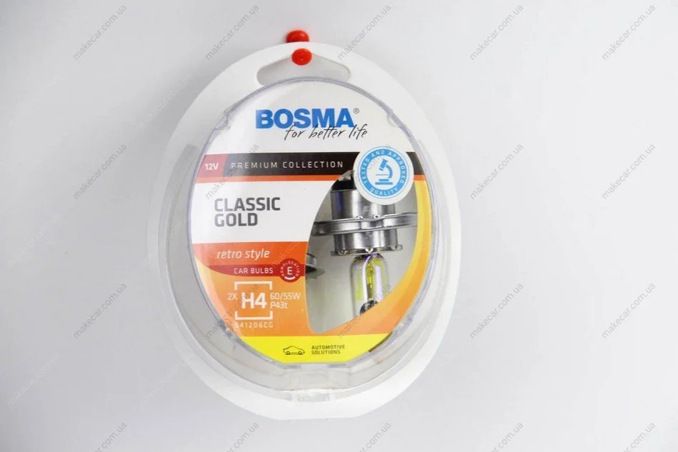 <strong>Автолампа H4 CLASSIC GOLD 12V 60/55W P43T Упаковка 2шт Bosma 8917 (фото 1)</strong>