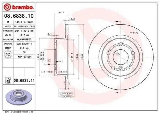 <strong>Гальмівний диск BREMBO 08.6838.11 (фото 1)</strong>