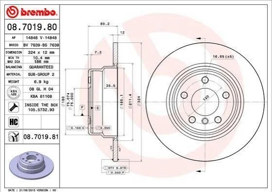 <strong>Гальмівний диск BREMBO 08.7019.81 (фото 1)</strong>