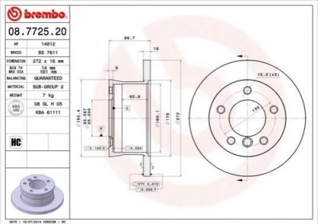 Диск тормозной для BREMBO 08.7725.20 фото товара