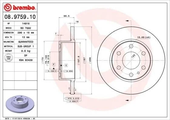 <strong>Диск гальмівний задній IVECO Daily E4 06-11 BREMBO 08.9759.10 (фото 1)</strong>