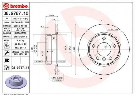Гальмівний диск для BMW BREMBO 08.9787.11 фото товару