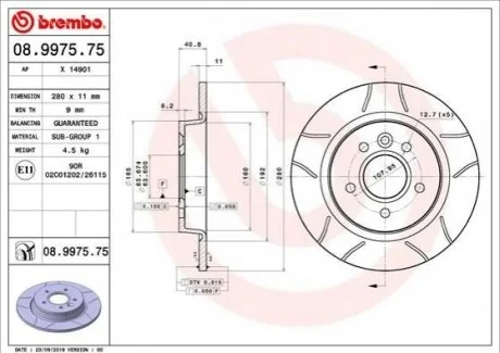 Гальмівний диск для BREMBO 08.9975.75 фото товару