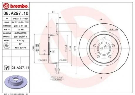 Гальмівний диск для BREMBO 08.A297.11 фото товару