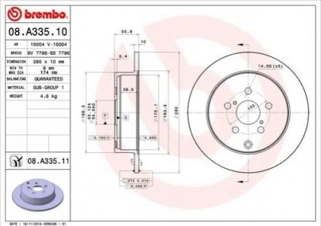 Гальмівний диск для BREMBO 08.A335.10 фото товару