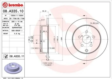 Гальмівний диск для BREMBO 08.A335.11 фото товару