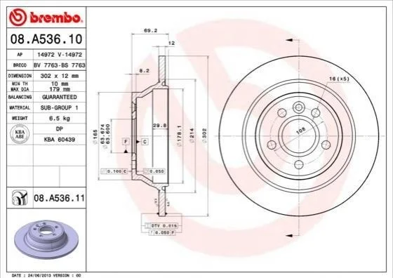 <strong>Гальмівний диск BREMBO 08.A536.11 (фото 1)</strong>