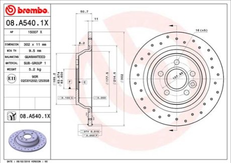 Гальмівний диск BREMBO 08.A540.1X фото товару