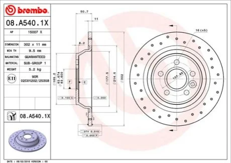 Гальмівний диск для BREMBO 08.A540.1X фото товару