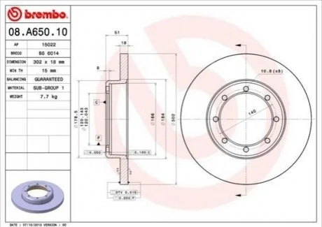 Гальмівний диск для BREMBO 08.A650.10 фото товару