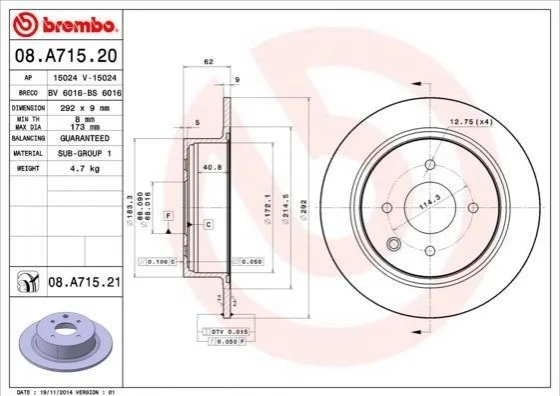 <strong>Диск гальмівний BREMBO 08.A715.20 (фото 1)</strong>