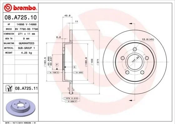 <strong>Гальмівний диск BREMBO 08.A725.11 (фото 1)</strong>