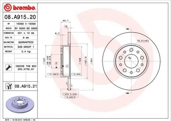 <strong>Гальмівний диск BREMBO 08.A915.21 (фото 1)</strong>