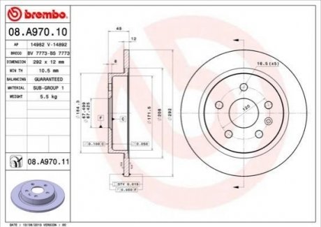 Тормозной диск BREMBO 08.A970.11 (фото 1)