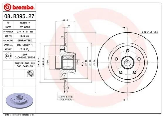 <strong>Тормозной диск BREMBO 08.B395.27 (фото 1)</strong>