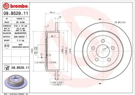 Гальмівний диск для Jeep, Dodge BREMBO 08.B529.11 фото товару