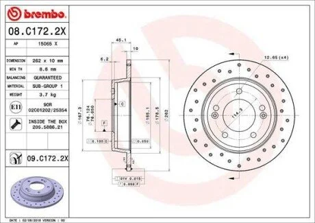Гальмівний диск для BREMBO 08.C172.2X фото товару