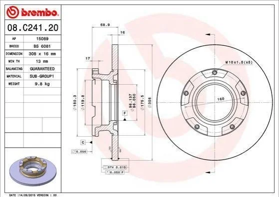 <strong>Гальмівний диск BREMBO 08.C241.20 (фото 1)</strong>