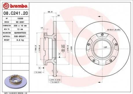 Гальмівний диск для Ford BREMBO 08.C241.20 фото товару