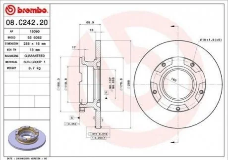 Гальмівний диск для Ford BREMBO 08.C242.20 фото товару