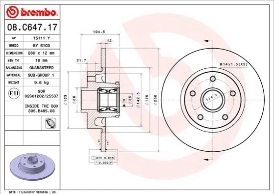 <strong>Гальмівний диск BREMBO 08.C647.17 (фото 1)</strong>