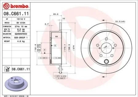Гальмівний диск для Subaru BREMBO 08.C661.11 фото товару