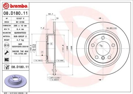 Тормозной диск BREMBO 08.D180.11