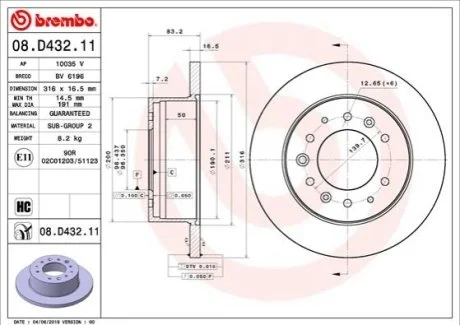 Гальмівний диск для BREMBO 08.D432.11 фото товару
