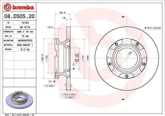 <strong>Гальмівний диск BREMBO 08.D505.20 (фото 1)</strong>