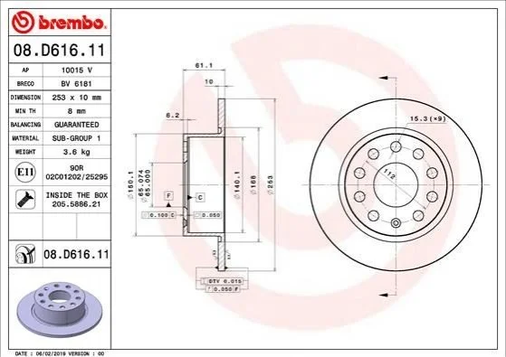 <strong>Гальмівний диск BREMBO 08.D616.11 (фото 1)</strong>