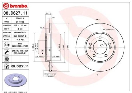 Тормозной диск BREMBO 08.D627.11 (фото 1)