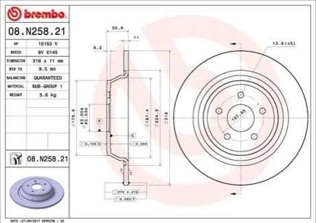 Гальмівний диск для Ford BREMBO 08.N258.21 фото товару