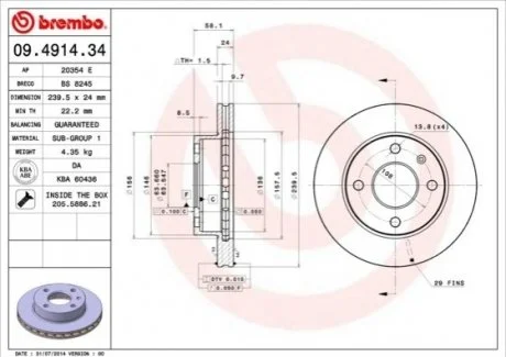 Гальмівний диск для Ford BREMBO 09.4914.34 фото товару