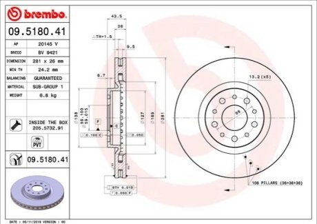 Тормозной диск BREMBO 09.5180.41