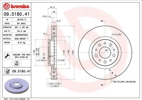Гальмівний диск для Fiat BREMBO 09.5180.41 фото товару