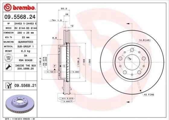 <strong>Тормозной диск BREMBO 09.5568.21 (фото 1)</strong>
