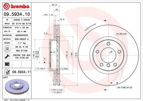 <strong>Тормозной диск BREMBO 09.5934.11 (фото 1)</strong>