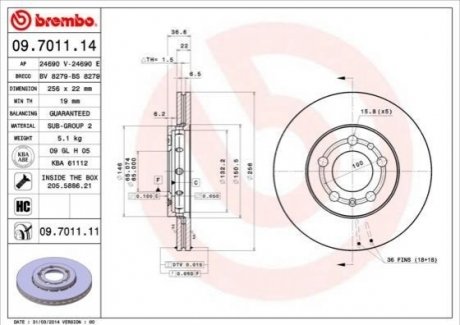 Тормозной диск BREMBO 09.7011.14 (фото 1)