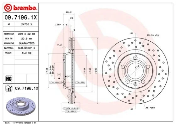 <strong>Гальмівний диск BREMBO 09.7196.1X (фото 1)</strong>