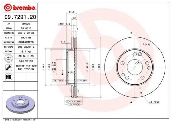 <strong>Тормозной диск BREMBO 09.7291.20 (фото 1)</strong>