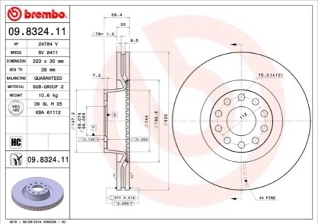 Гальмівний диск BREMBO 09.8324.11 (фото 1)