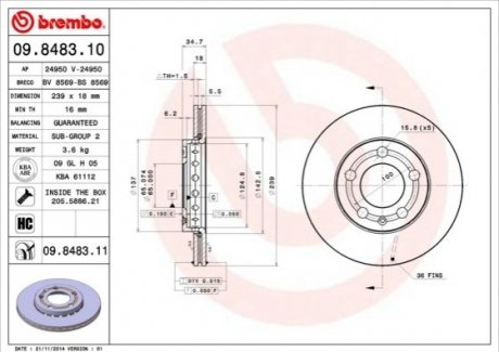 Тормозной диск BREMBO 09.8483.11 (фото 1)